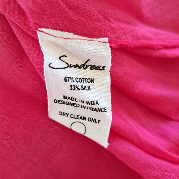 SUNDRESS Maggie Fuchsia Pink Midi Maxi Dress Large Deep V Ruffle Hem Cotton Silk - Picture 9 of 12